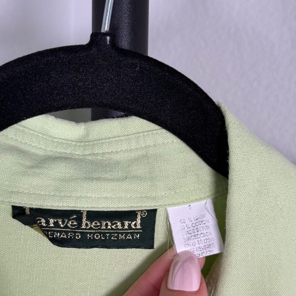 Harve Benard Lime Green Linen Cotton Button Down Shirt Small Long Sleeve Pocket - Picture 4 of 5